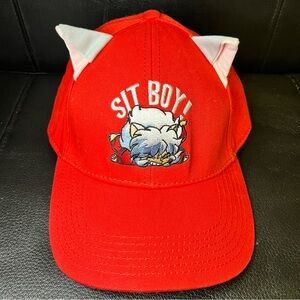 Inuyasha Red Sit Boy! Embroidered Baseball Cap with ears Adjustable Anime Y2K